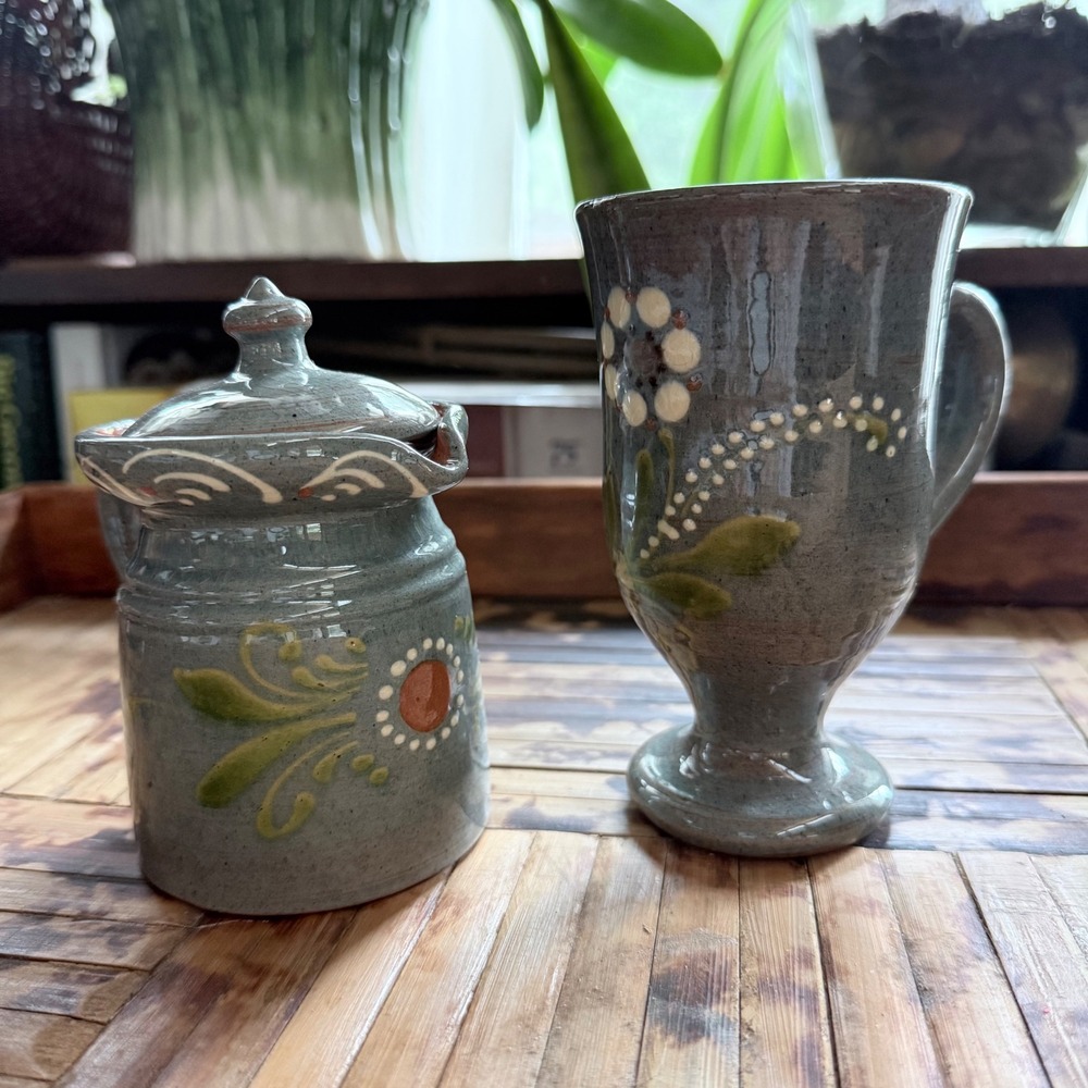Soufflenheim Pottery Hand-Painted French Alsatian Creamer & Mug Michel Streissel